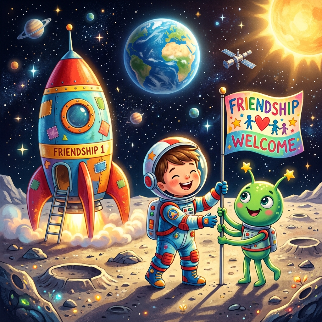 bedtime story about space landing on the moon